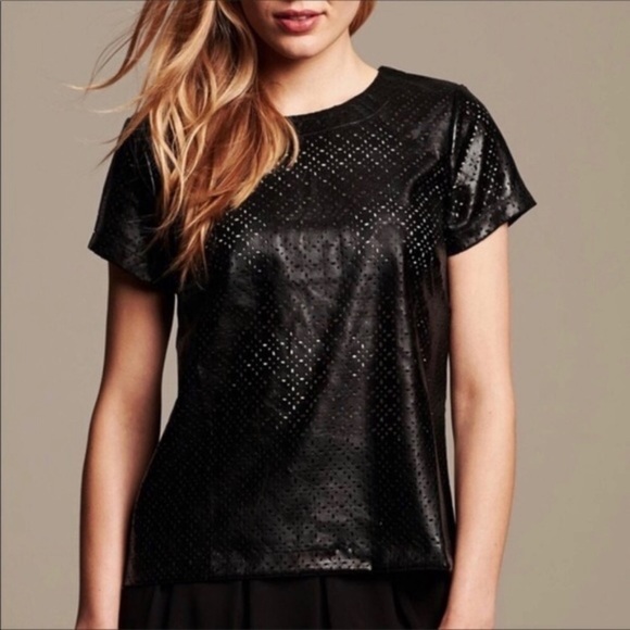 Banana Republic Tops - Banana Republic Black Faux Leather Laser Cut Top